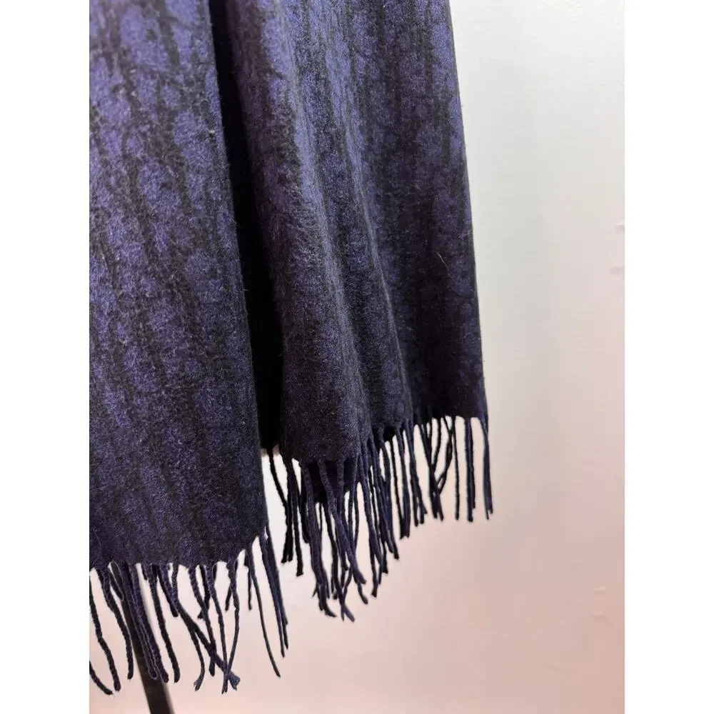 DIOR Oblique Navy Black Double-Sided Scarf Cashmere Fringed Edges Around Neck